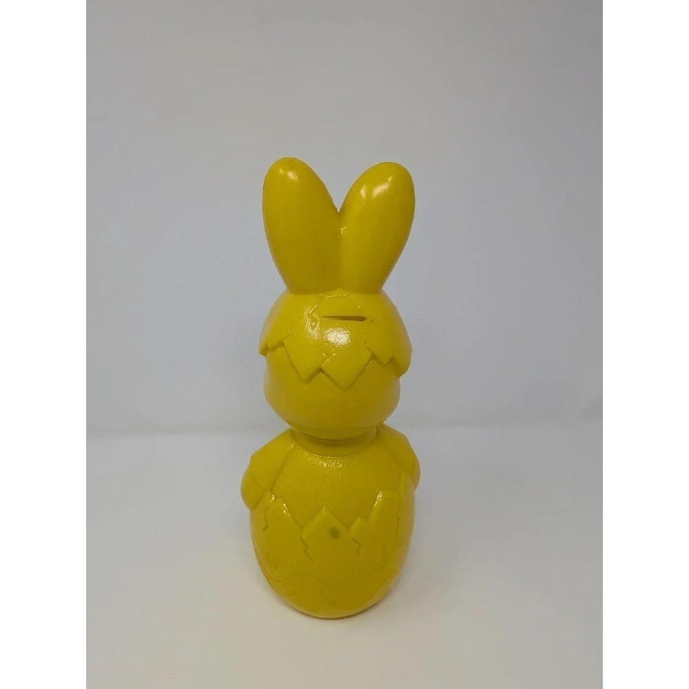 Vintage 11 Inch Rosbro Era Yellow Pink Green Easter Bunny Money Bank MCM Kitschy